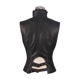 Spring Biker Bronze Bared Breast Wave Collar Lady Steampunk Leather Short Vests