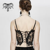 Summer Sexy Ladies Transparent Lace Velvet Short Black Suspender Vest