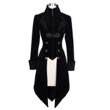 Gothic Ladies Embroidered High Collar Black Dovetail Velveteen Coat