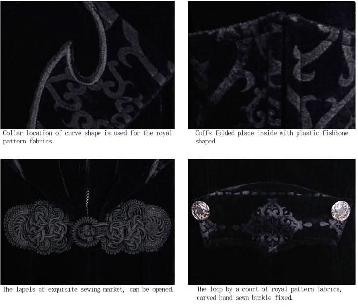Gothic Ladies Embroidered High Collar Black Dovetail Velveteen Coat