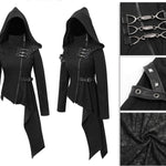 Asymmetrical Women Black Zipper Up Punk Hooded Jacket