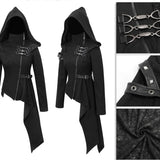 Asymmetrical Women Black Zipper Up Punk Hooded Jacket