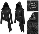 Asymmetrical Women Black Zipper Up Punk Hooded Jacket