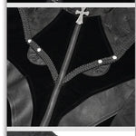 Bird Shaped Patchwork Black Zipper Up Gothic Men Jacket