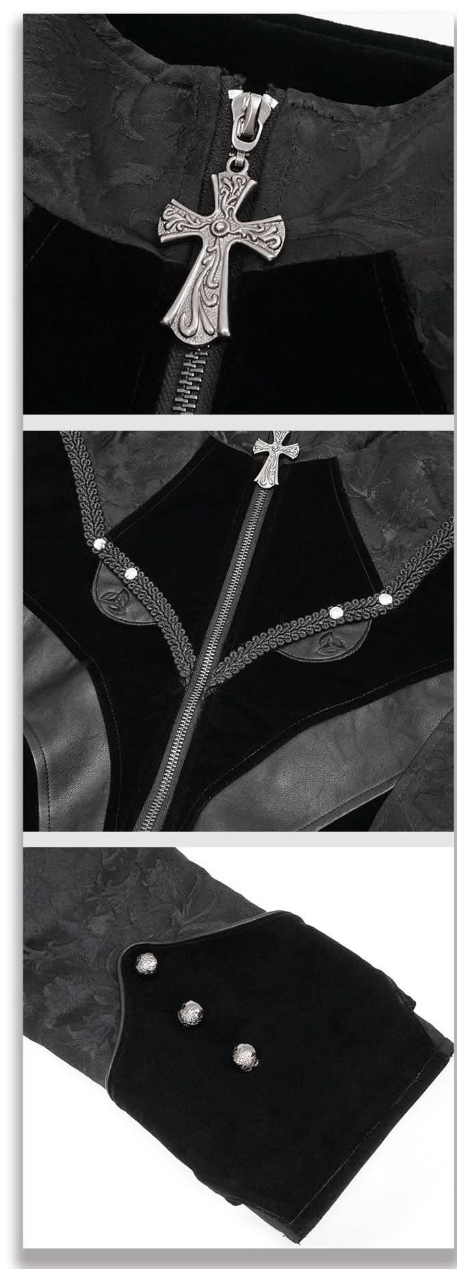 Bird Shaped Patchwork Black Zipper Up Gothic Men Jacket