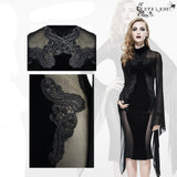 Gothic Cross Shape Stand Collar Flared Sleeves Sexy Ladies Stretchy Middle Length Velvet Dress