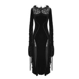 Flocking Pattern Trumpet Sleeve Sexy Ladies Gothic Party Fitted Velvet Dress