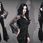 Eva Lady Asymmetrical Hem Lace Sleeves Stretchy Cotton Sexy T Shirt
