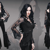 Eva Lady Asymmetrical Hem Lace Sleeves Stretchy Cotton Sexy T Shirt