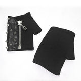 Spiked Men Punk Rock Zipper Up Half Finger Leather Gloves