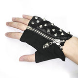Spiked Men Punk Rock Zipper Up Half Finger Leather Gloves