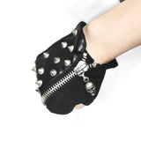 Spiked Men Punk Rock Zipper Up Half Finger Leather Gloves
