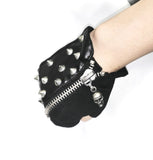 Spiked Men Punk Rock Zipper Up Half Finger Leather Gloves