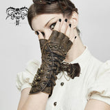 Unisex Style Brown Steampunk Medium Length Fitted Gloves With Loops