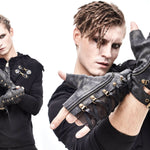 Distressed Brown Steampunk Metallic Fitted Medium Length Bandage Gloves