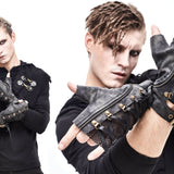 Distressed Brown Steampunk Metallic Fitted Medium Length Bandage Gloves