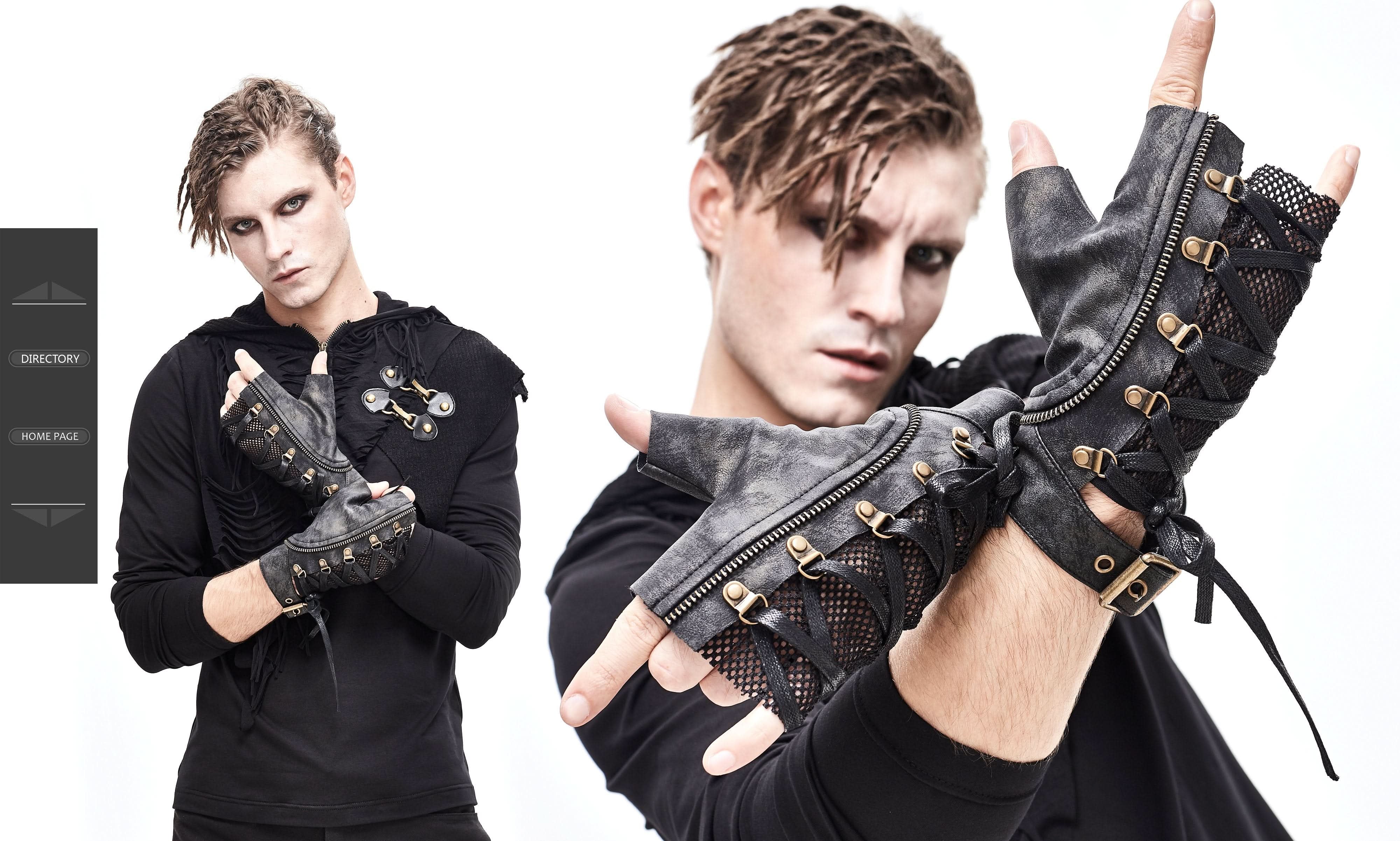 Distressed Brown Steampunk Metallic Fitted Medium Length Bandage Gloves