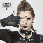 Punk Metallic Fitted Short Mesh Half Finger Gloves For Women