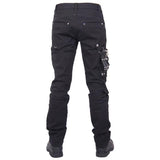 Devil Fashion Punk Rock Zipper Black Men Trousers With Chains