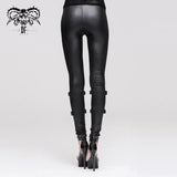 Punk Women Daily Life Hollow Out Leather Loops Lace Up Leggings