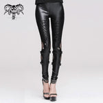 Punk Women Daily Life Hollow Out Leather Loops Lace Up Leggings