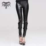 Punk Women Daily Life Hollow Out Leather Loops Lace Up Leggings