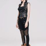 Everyday Wearing Steampunk Women Color Matching Coffee Pants With Leg Bag
