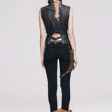 Everyday Wearing Steampunk Women Color Matching Coffee Pants With Leg Bag