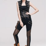 Everyday Wearing Steampunk Women Color Matching Coffee Pants With Leg Bag