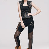 Everyday Wearing Steampunk Women Color Matching Coffee Pants With Leg Bag