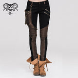 Everyday Wearing Steampunk Women Color Matching Coffee Pants With Leg Bag