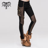 Everyday Wearing Steampunk Women Color Matching Coffee Pants With Leg Bag