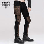 Party Wear Steampunk Men Fitted Brown Straight Leg Pants With Bag