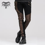 Party Wear Steampunk Men Fitted Brown Straight Leg Pants With Bag