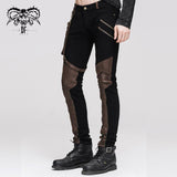 Party Wear Steampunk Men Fitted Brown Straight Leg Pants With Bag