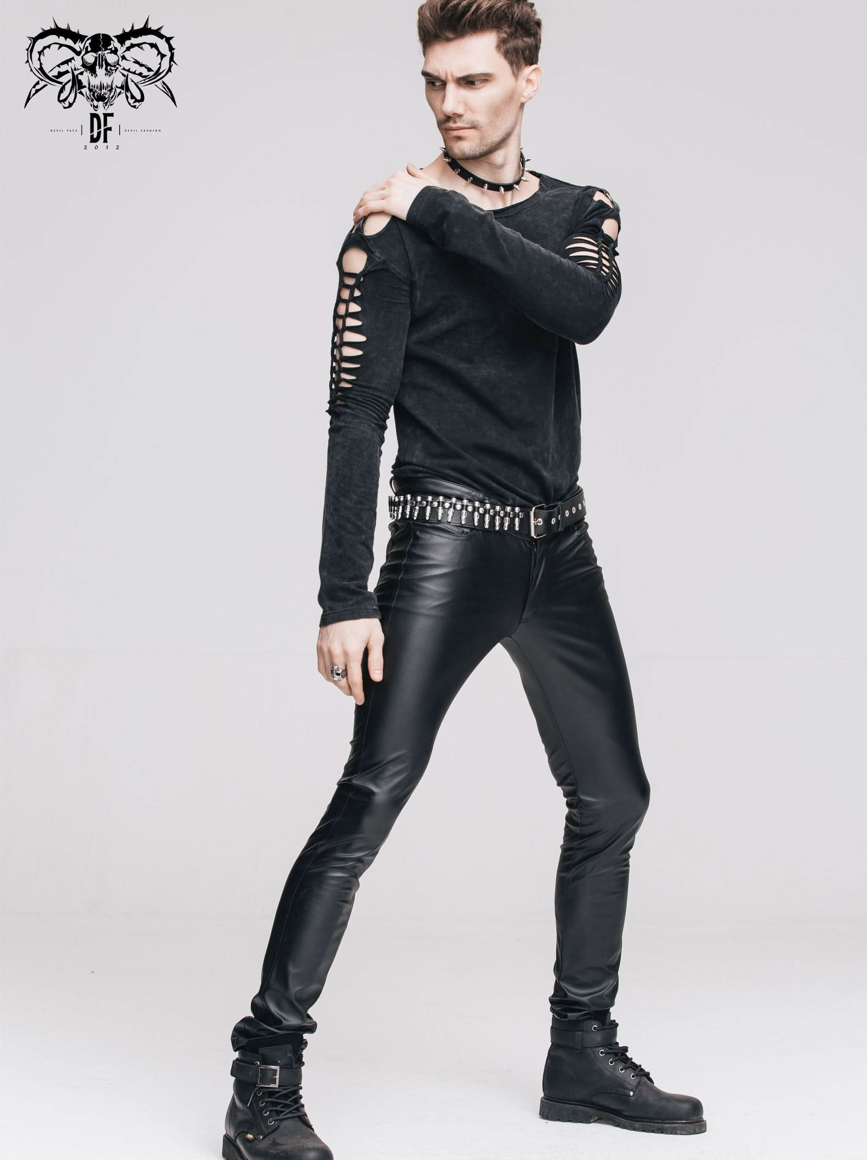 Best Seller Daily Wear Men Synthetic Leather Basic Model Punk Tight Trousers