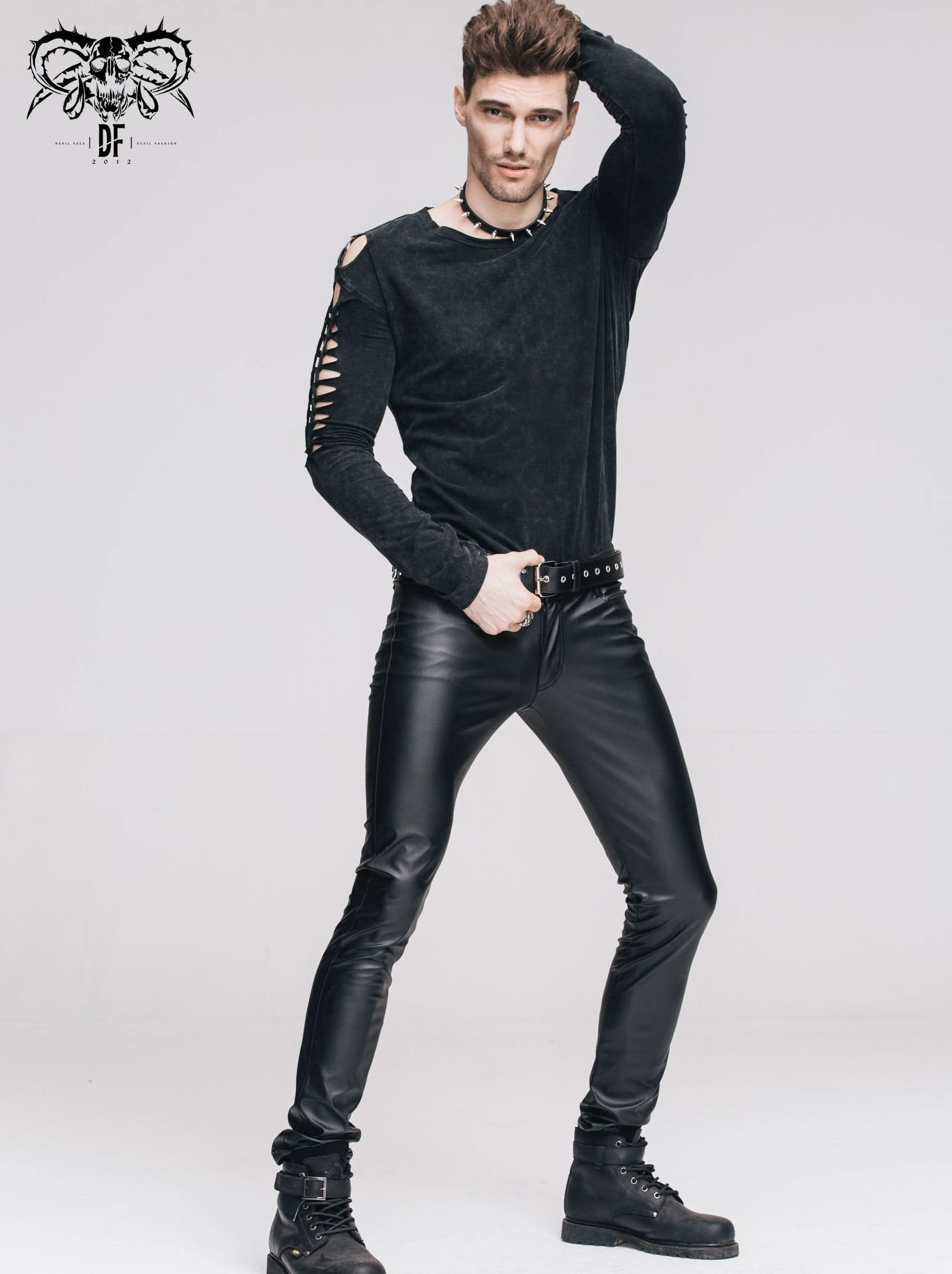 Best Seller Daily Wear Men Synthetic Leather Basic Model Punk Tight Trousers