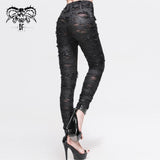 Gothic Sexy Women Skeleton Palm Ripped Knitted Leggings