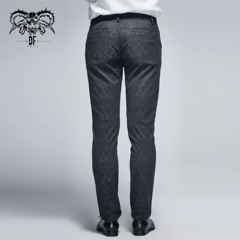 Party Wearing Gothic Jacquard Classic Style Black Men Trousers