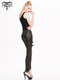 Steampunk Band Bronze Hand Rubbed Winter Women Leather Pants With Zipper