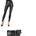 Punk Mesh Thigh Big Elastic Women Biker Leather Pants With Loops