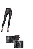 Punk Mesh Thigh Big Elastic Women Biker Leather Pants With Loops