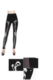 Daily Life Style Women Punk Knit Skull Marrowbone Printed Leggings