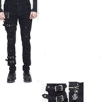 Daily Life Wear Men Metallic Punk Broken Holes Trousers With Loops