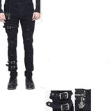 Daily Life Wear Men Metallic Punk Broken Holes Trousers With Loops