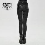 Punk Asymmetric Knitted Stretch Women Pants With Leather Loops