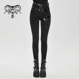 Punk Asymmetric Knitted Stretch Women Pants With Leather Loops