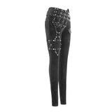 Punk Asymmetric Knitted Stretch Women Pants With Leather Loops