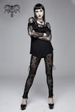 Gothic Black Queen Flocking Printing Sexy Women Elastic Waistband Mesh Leggings