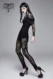 Gothic Black Queen Flocking Printing Sexy Women Elastic Waistband Mesh Leggings